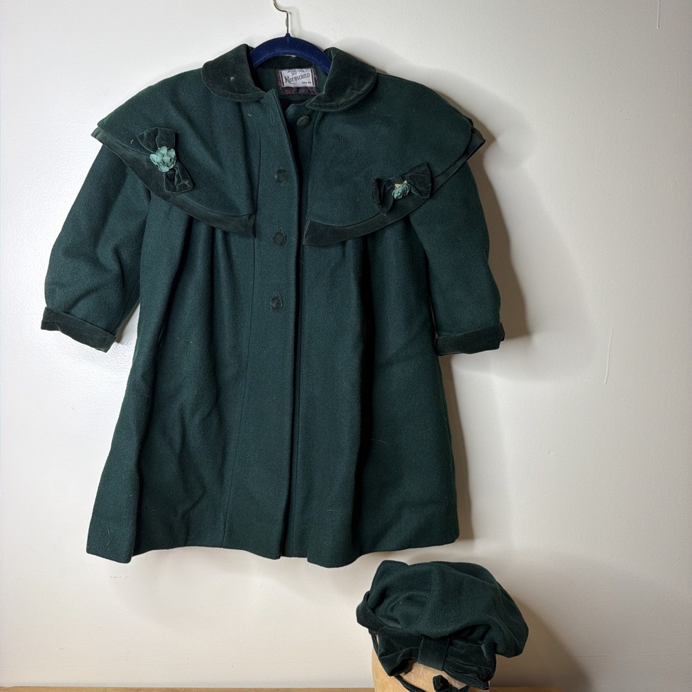 Rothschild Coat Girls Size 5 Dark Green Dressy Winter Coat With Hat